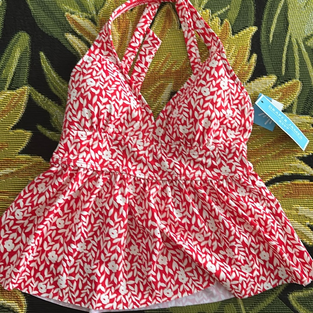 🌴Draper James Summer Picnic Faux Wrap Halter Swim Tankini Size XS